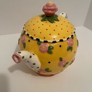 Mary Engelbreit Fried Egg Flowers Ceramic Teapot Vintage